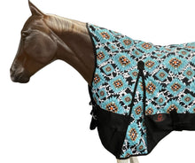HIGH NECK HORSE RAINSHEET 1200 Denier - Cow Aztec Aqua Print