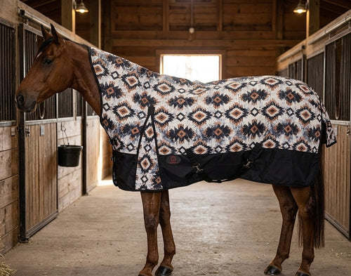 HIGH NECK HORSE RAINSHEET 1200 Denier - BEIGE Aztec Print