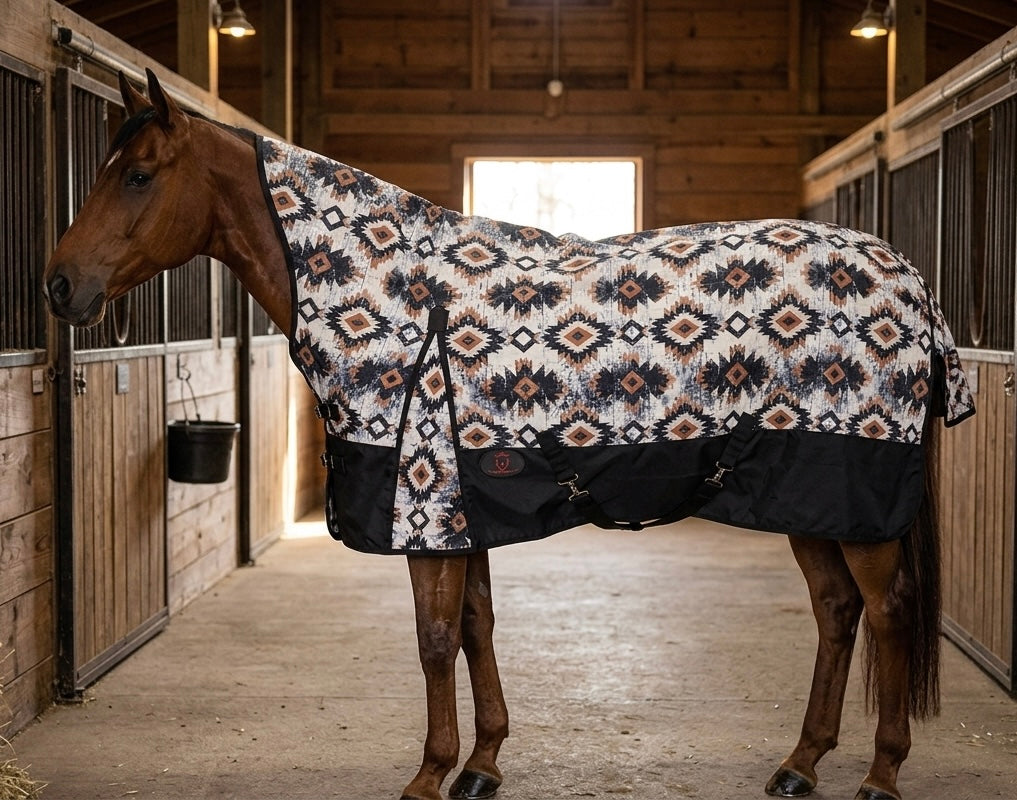 HIGH NECK HORSE RAINSHEET 1200 Denier - BEIGE Aztec Print