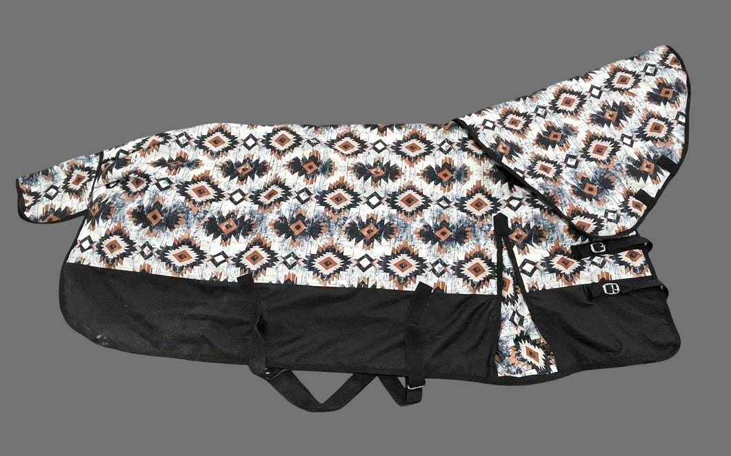 Heavy Weight Horse Winter Turnout Blanket  ( With Detachable Hood ) 1200 Denier with 300 GSM Fill - (Aztec-Beige-Print)