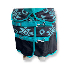 Heavy Weight Horse Winter Turnout Blanket  ( With Detachable Hood ) 1200 Denier with 300 GSM Fill - (Aztec-Turquoise-Print)