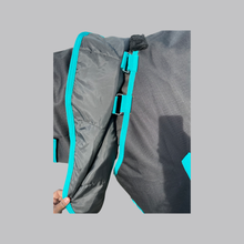 HORSE RAINSHEET With Detachable Hoods (VELCROW HOODS / ANTI-FLIP DESIGN ) - BLACK W TURQUOISE TRIM