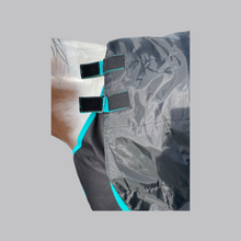 HORSE RAINSHEET With Detachable Hoods (VELCROW HOODS / ANTI-FLIP DESIGN ) - BLACK W TURQUOISE TRIM